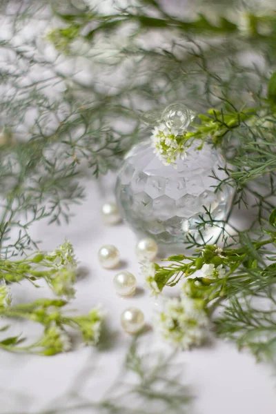 Όμορφα Λευκά Λουλούδια Στο Φόντο Του Παραθύρου — Φωτογραφία Αρχείου