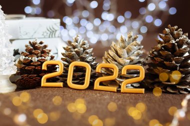 2022 Yılbaşı dekorasyonları arasında metin için bir boşluk vurgulanıyor
