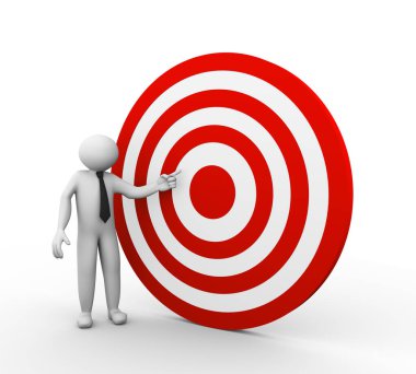 3d illustration of a businessman pointing to target. 3d human person character and white people. 