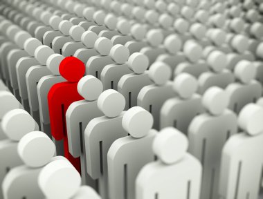 3d illustration of unique special man standing out of crowd