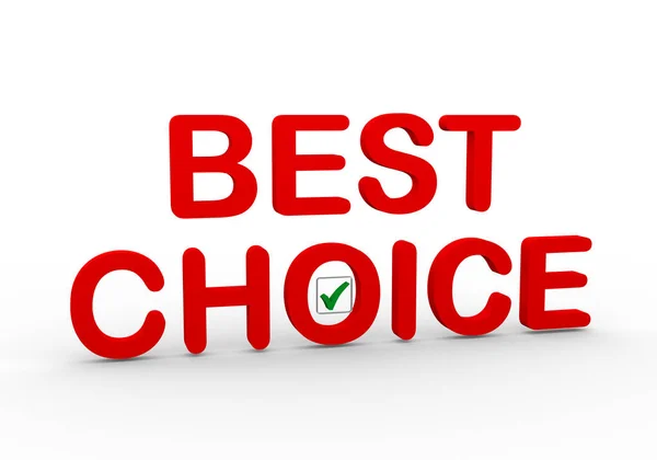 3d illustration of text best choice with right tick check mark box