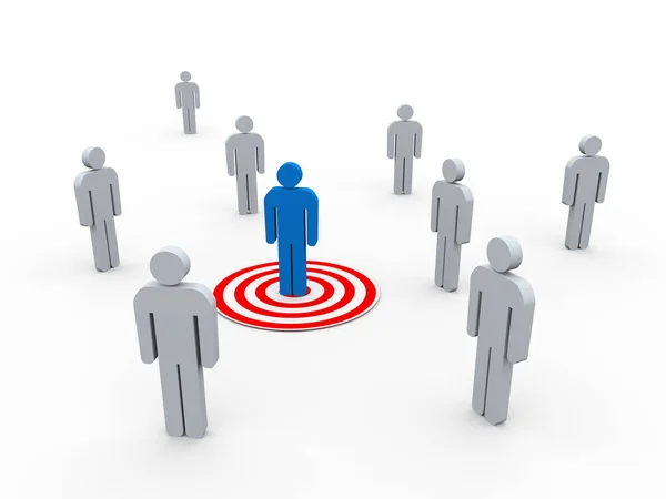 3d illustration of man on target from group of people. concept of targeting buyer