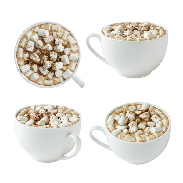 Set White Cup Hot Cocoa Marshmallows Isolated White Background Mug — Stock Photo, Image