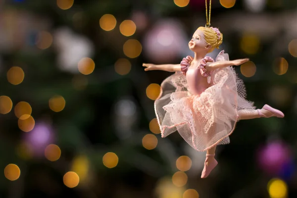 Ballerina Toy Figurine Christmas Tree Horizontal Holiday Background Design Christmas — стоковое фото