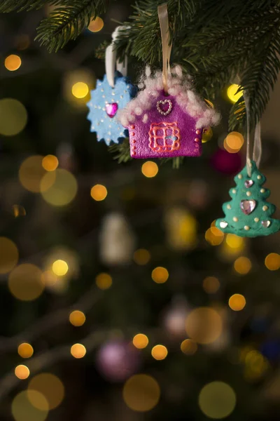 Handmade Salt Dough Toys Christmas Tree Vertical Holiday Background Design — Stock Photo, Image