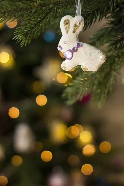 Rabbit Figurine Handmade Salt Dough Toy Christmas Tree 2023 Year — Stock Photo, Image