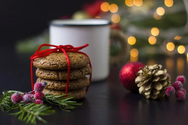 Biscotti Latte Babbo Natale Clause Sulla Tavola Legno Sfondo Delle — Foto Stock