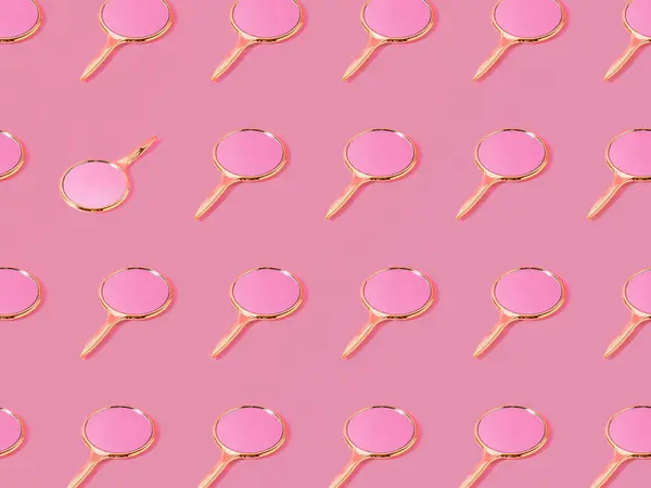 Trendy Pink Pattern Made Golden Mirrors One Different Position Pink — Stock Photo, Image