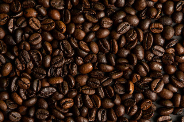 lots of coffee, close up. Background. coffee seeds.