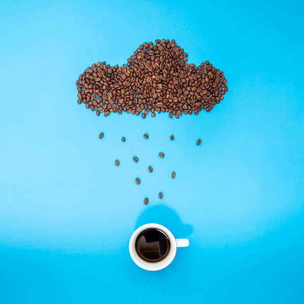 Cloud Rain Made Coffee Beans Cup Mug Coffee Blue Background — Stock Photo, Image