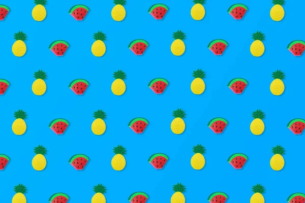 Motif Composé Tranches Pastèque Ananas Sur Fond Bleu Cool Idée — Photo