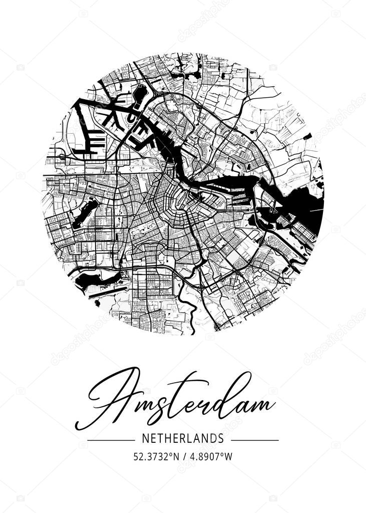 Amsterdam - Netherlands Black Water City Map
