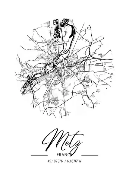 Metz France Black Water City Map Είναι Όμορφες Εκτυπώσεις Των — Φωτογραφία Αρχείου
