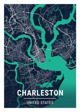 Charleston - Amerika Birleşik Devletleri Mavi Şehir Haritası dünyanın en ünlü şehirlerinin güzel bir kopyası. Bu fiyata böyle bir baskı bulamazsın..