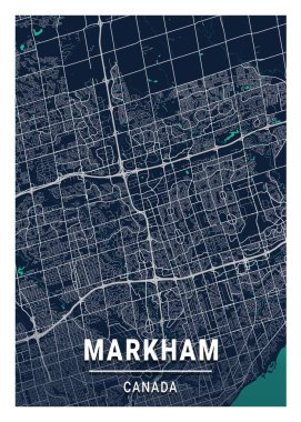 Markham - Kanada Mavi Şehir Haritası dünyanın en ünlü şehirlerinin güzel bir kopyası. Bu fiyata böyle bir baskı bulamazsın..