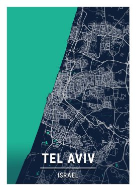 Tel Aviv - İsrail Mavi Şehir Haritası dünyanın en ünlü şehirlerinin güzel bir kopyası. Bu fiyata böyle bir baskı bulamazsın..