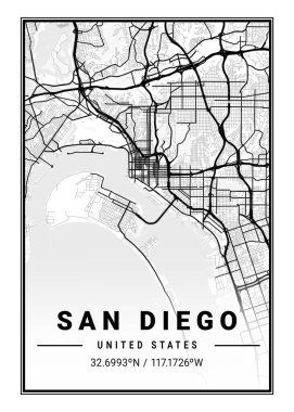 San Diego - Birleşik Devletler Işık Şehri Haritası dünyanın en ünlü şehirlerinin güzel bir kopyası. Bu fiyata böyle bir baskı bulamazsın..