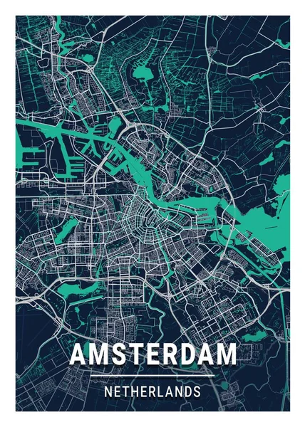 Amsterdam Netherlands Blue Dark City Map São Belas Gravuras Das — Fotografia de Stock