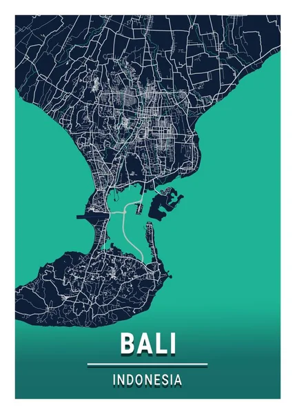 Bali Indonesia Blue Dark City Map Hermoso Estampado Las Ciudades —  Fotos de Stock