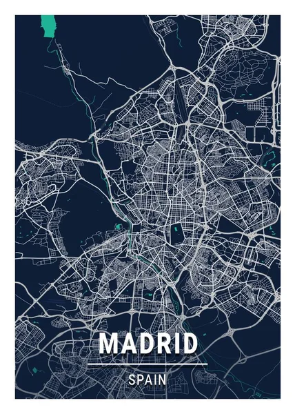 Madryt Hiszpania Blue Dark City Map Piękne Druki Najsłynniejszych Miast — Zdjęcie stockowe