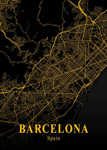 Barselona Spanya Altın Şehir Haritası Dünyanın Ünlü Şehirlerinin Güzel Bir — Stok fotoğraf