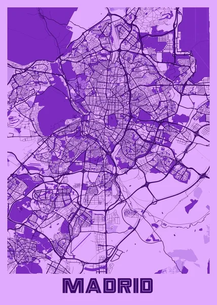 Madryt Hiszpania Lavender City Map Piękne Druki Najsłynniejszych Miast Świata — Zdjęcie stockowe