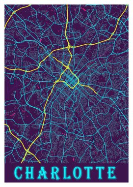 Charlotte, Amerika Birleşik Devletleri Neon Şehir Haritası dünyanın en ünlü şehirlerinin güzel baskılarıdır. Bu fiyata böyle bir baskı bulamazsın..