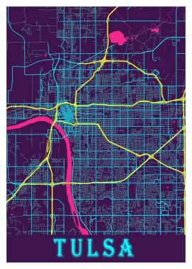 Tulsa - Amerika Birleşik Devletleri Neon Şehir Haritası dünyanın en ünlü şehirlerinin güzel bir kopyası. Bu fiyata böyle bir baskı bulamazsın..
