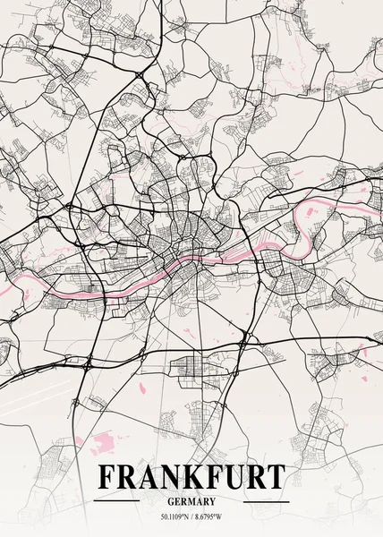 Frankfurt Alemania Mapa Napolitano Ciudad Hermoso Estampado Las Ciudades Más —  Fotos de Stock