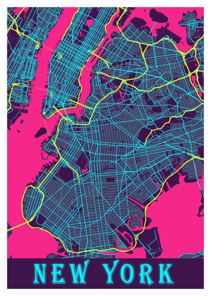 New York - United States  Neon City Map is beautiful prints of the world's most famous cities. You will not find a similar print at this great price.