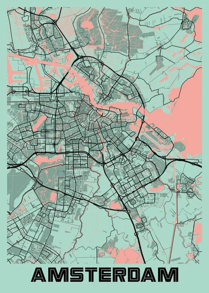 Amsterdam Holanda Peony City Map Uma Bela Estampa Das Cidades — Fotografia de Stock