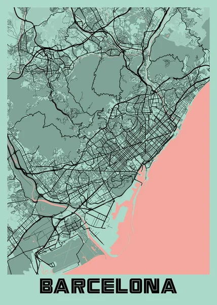 Барселона Испанская Карта Пионов Красивые Принты Самых Известных Городов Мира — стоковое фото