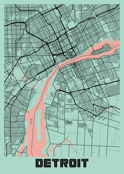 Detroit United States Peony City Map Een Prachtige Prent Van — Stockfoto