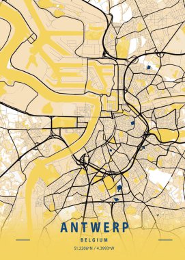 Antwerp - Belçika Sarı Şehir Haritası dünyanın en ünlü şehirlerinin güzel baskılarıdır. Bu fiyata böyle bir baskı bulamazsın..