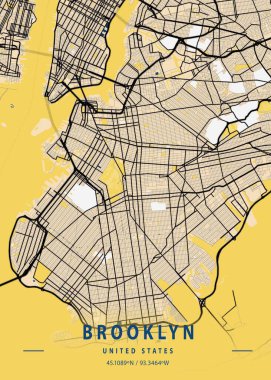 Brooklyn - Birleşik Devletler Sarı Şehir Haritası dünyanın en ünlü şehirlerinin güzel baskılarıdır. Bu fiyata böyle bir baskı bulamazsın..