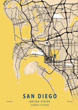 San Diego - Birleşik Devletler Sarı Şehir Haritası dünyanın en ünlü şehirlerinin güzel baskılarıdır. Bu fiyata böyle bir baskı bulamazsın..