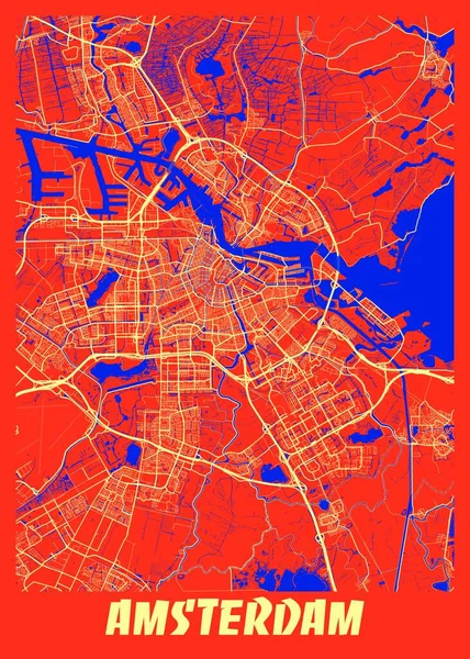 Άμστερνταμ Ολλανδία Retro City Map Είναι Όμορφες Εκτυπώσεις Των Πιο — Φωτογραφία Αρχείου
