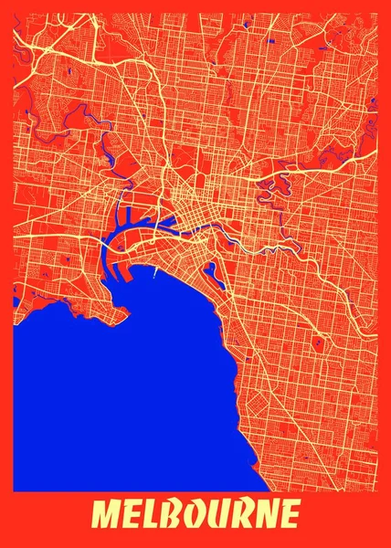 Melbourne Australië Retro City Map Een Prachtige Prent Van Werelds — Stockfoto