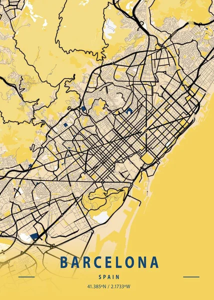 Barcelona Spain Yellow City Map Hermoso Estampado Las Ciudades Más —  Fotos de Stock