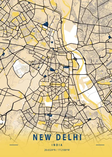 Nueva Delhi India Yellow City Map Hermosas Impresiones Las Ciudades —  Fotos de Stock