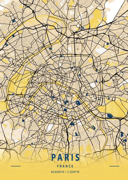Παρίσι Γαλλία Χάρτης Της Κίτρινης Πόλης Είναι Όμορφες Εκτυπώσεις Των — Φωτογραφία Αρχείου