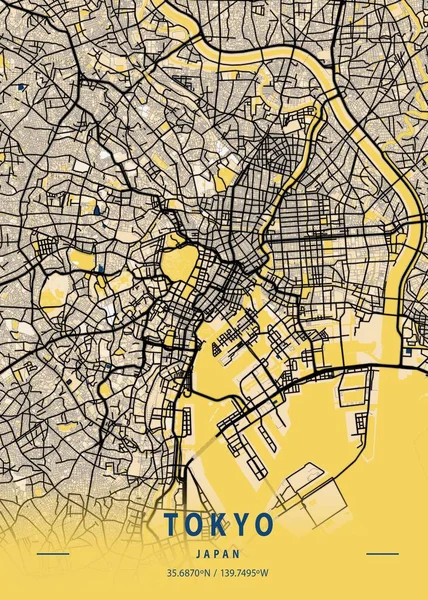 Tokio Japón Yellow City Map Hermoso Estampado Las Ciudades Más —  Fotos de Stock