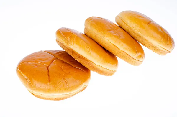 Ronde Hamburger Broodjes Geïsoleerd Witte Achtergrond Foto Van Studio — Stockfoto