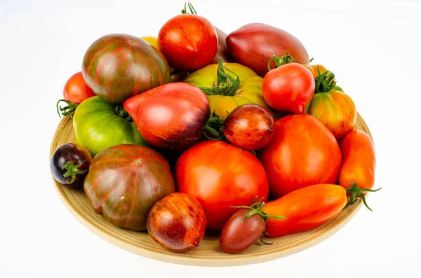 Colored Tomatoes Different Varieties White Background Studio Photo — Stock Photo, Image