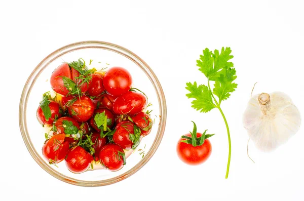 Tomates Conserva Com Ervas Alho Foto Estúdio — Fotografia de Stock