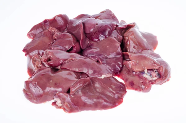 Offal, liver. Chicken liver on white background. Studio Photo