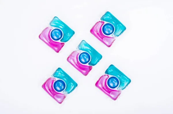 Многоцветные Капсулы Гелем Стирки Одежды Посуды Студия Фото — стоковое фото