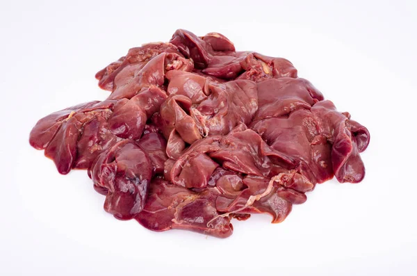 Raw Fresh Offal Chicken Livers Close Isolated White Background Photo — Stock Photo, Image