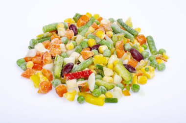 Farklı donmuş sebzelerin karışımı, sağlıklı beslenme, vitamin koruma. Fotoğraf.
