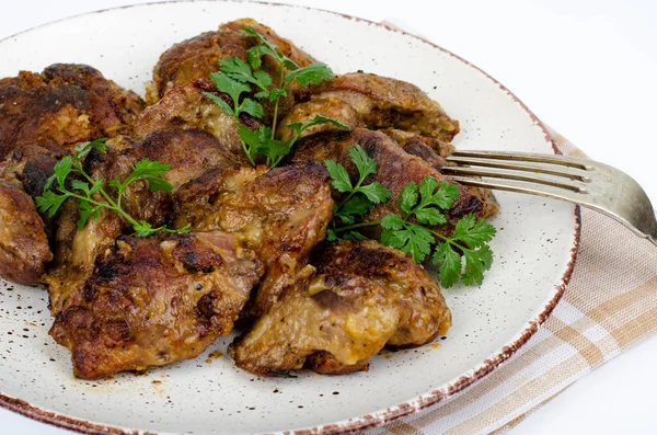 Cooked Chicken Liver Plate Liver Dishes Photo — Stock Photo, Image